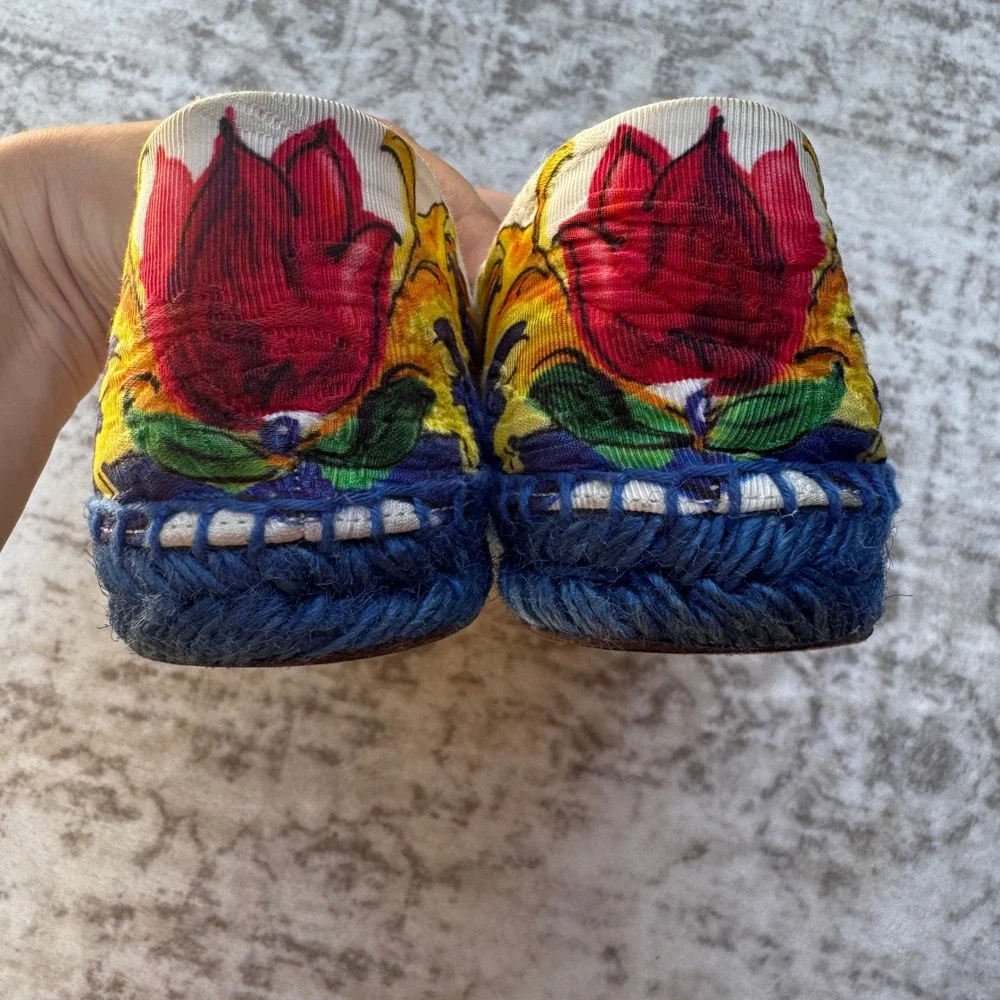 Dolce & Gabbana Majolica Print Espadrilles Blue Jute Flats Size 36 US Size 6